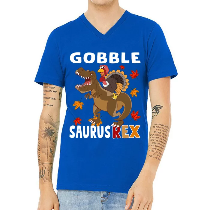 Thanksgiving Dinosaur Turkey Riding T Rex Boys Costume Great Gift V-Neck T-Shirt