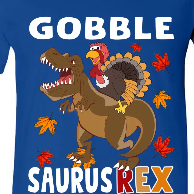 Thanksgiving Dinosaur Turkey Riding T Rex Boys Costume Great Gift V-Neck T-Shirt