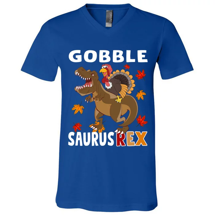 Thanksgiving Dinosaur Turkey Riding T Rex Boys Costume Great Gift V-Neck T-Shirt