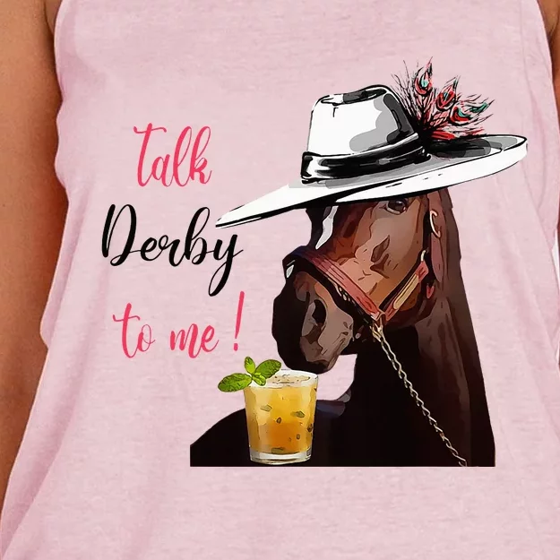 Talk Derby To Me Horse Racing Funny Derby Day Horse Lover Women's Knotted Racerback Tank