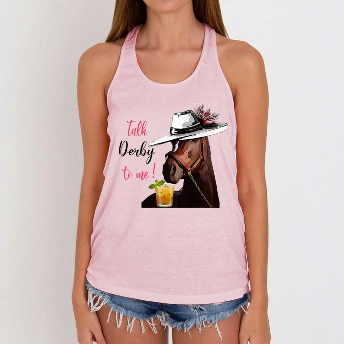 Talk Derby To Me Horse Racing Funny Derby Day Horse Lover Women's Knotted Racerback Tank