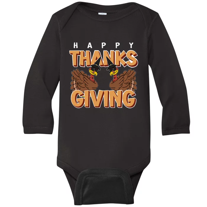 Turkey Dabbing Thanksgiving Feast November Celebration Baby Long Sleeve Bodysuit