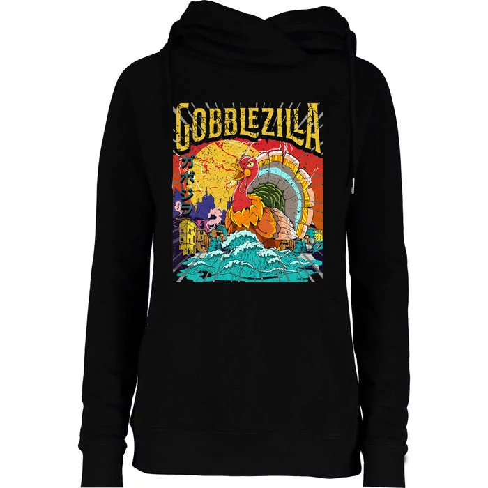 Turkey Day Thanksgiving Gobblezilla Womens Funnel Neck Pullover Hood