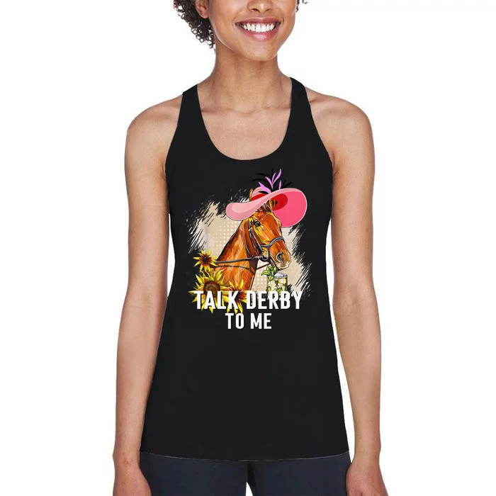 Talk Derby To Me Horse Racing Derby Day Women's Racerback Tank