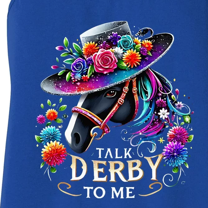 Talk Derby To Me Funny Derby Day 2024 Horse Women's Racerback Tank