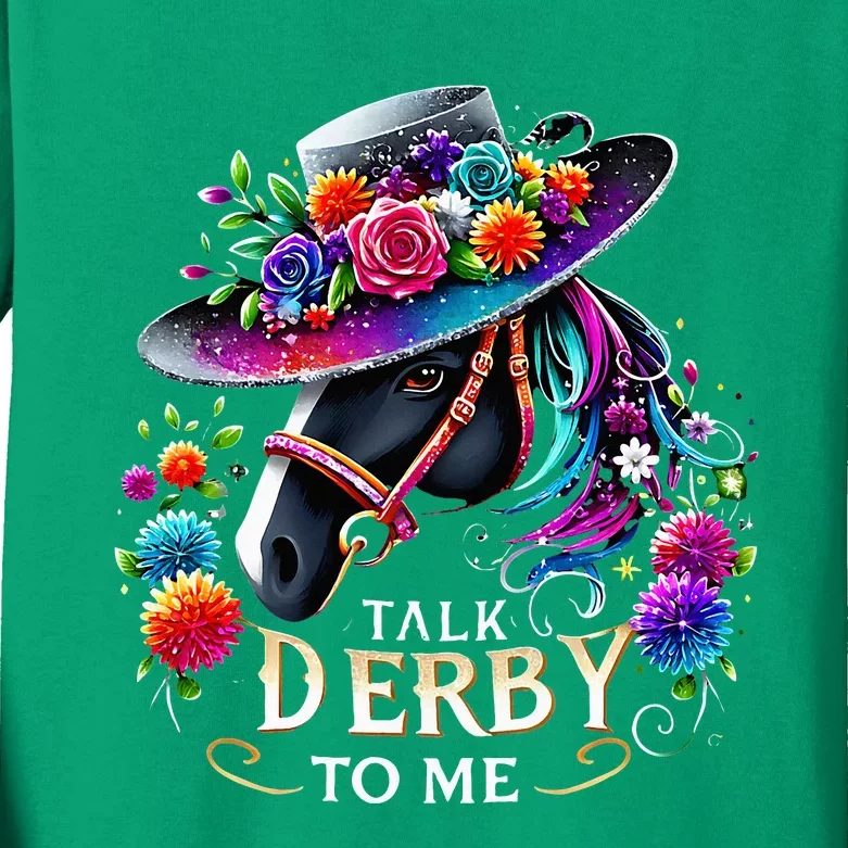 Talk Derby To Me Funny Derby Day 2024 Horse Kids Long Sleeve Shirt