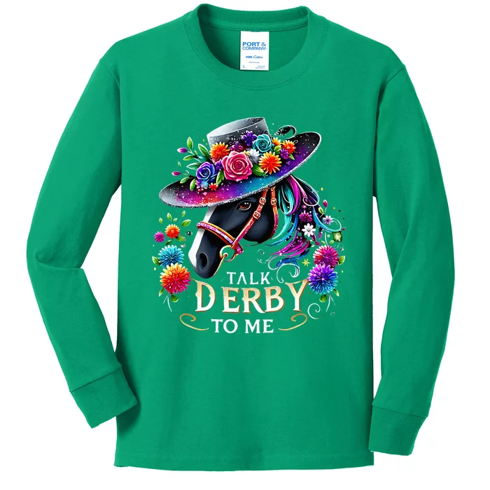 Talk Derby To Me Funny Derby Day 2024 Horse Kids Long Sleeve Shirt