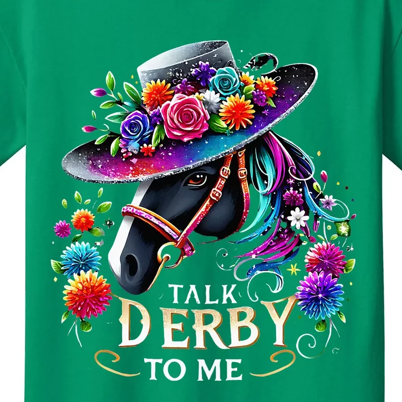 Talk Derby To Me Funny Derby Day 2024 Horse Kids T-Shirt