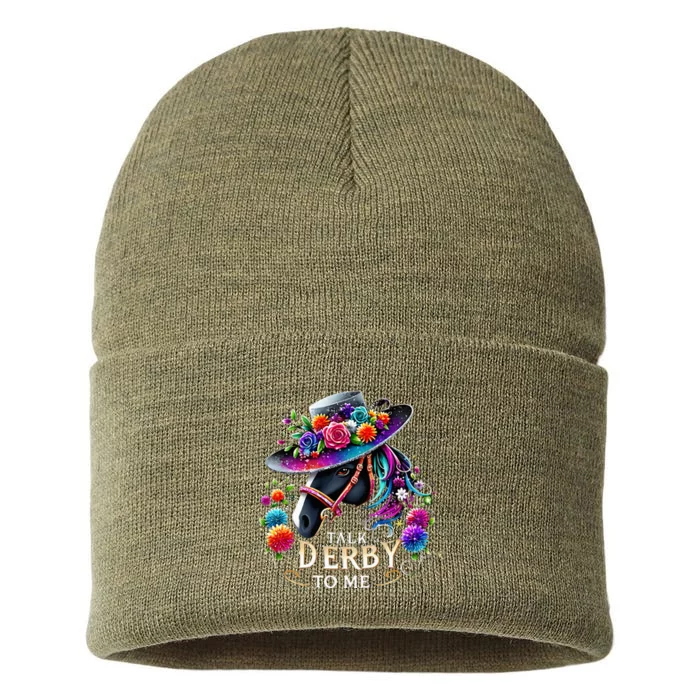 Talk Derby To Me Funny Derby Day 2024 Horse Sustainable Knit Beanie