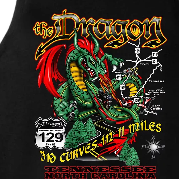 The Dragon Us 129 318 Curves 11 Miles Design Ladies Tri-Blend Wicking Tank