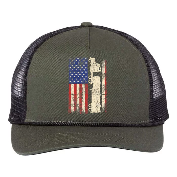 Truck Driver USA American Flag Patriotic Retro Rope Trucker Hat Cap