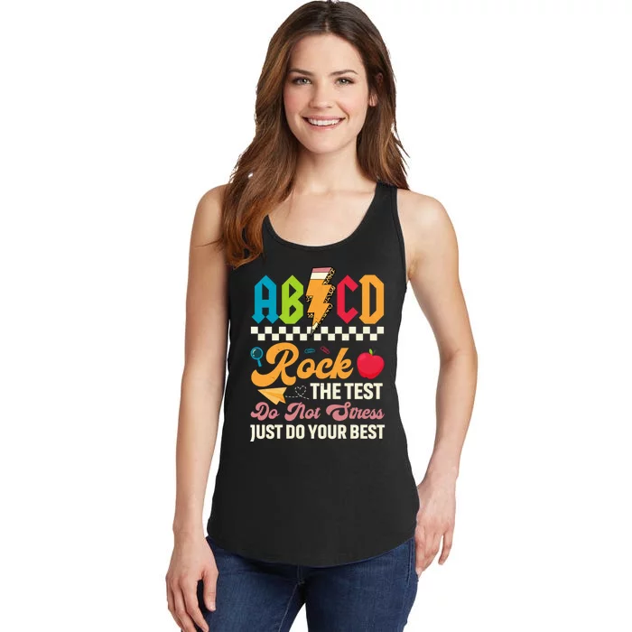 Test Day Vintage Testing Abcd Rock The Test Day Teachers Students Ladies Essential Tank