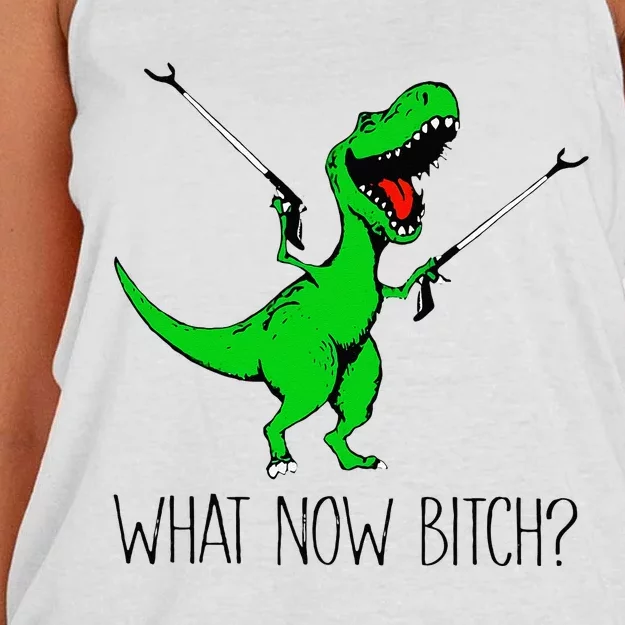 TRex Dinosaur What Now Bitch Funny Tyrannosaurus Rex Women's Knotted Racerback Tank