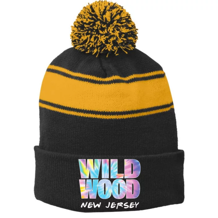 Tie Dye Wildwood New Jersey Souvenir Stripe Pom Pom Beanie