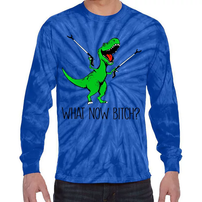 Tgiftrex Dinosaur What Now Bitch Funny Tyrannosaurus Rex Gift Tie-Dye Long Sleeve Shirt