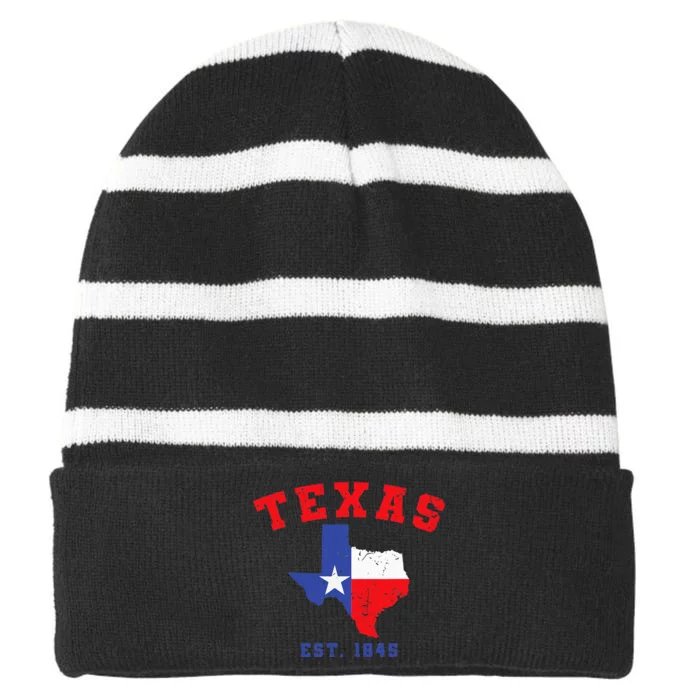 Texas Est 1845 Texas Pride Home State Texan Striped Beanie with Solid Band