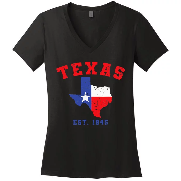 Texas Est 1845 Texas Pride Home State Texan Women's V-Neck T-Shirt