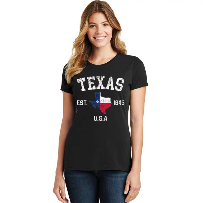 Texas Est 1845 Texas State Flag Map Texan Pride Women's T-Shirt