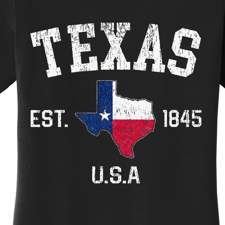 Texas Est 1845 Texas State Flag Map Texan Pride Women's T-Shirt