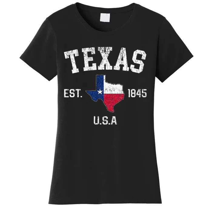 Texas Est 1845 Texas State Flag Map Texan Pride Women's T-Shirt