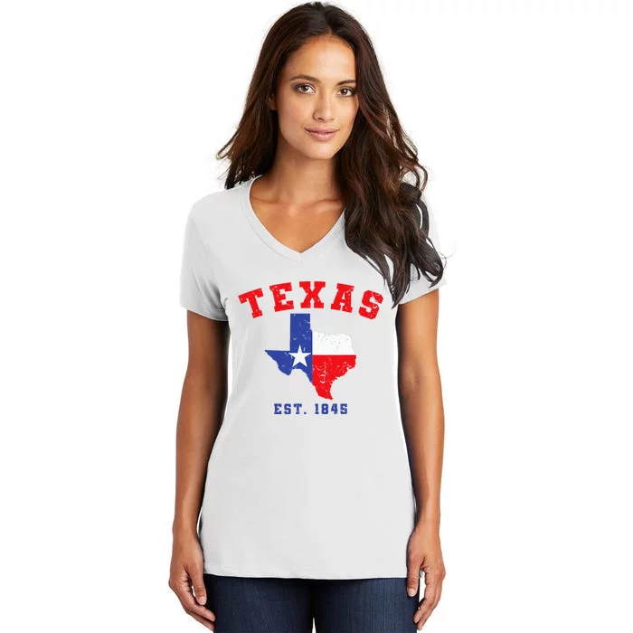 Texas Est. 1845 Texas Pride Home State Texan Women's V-Neck T-Shirt