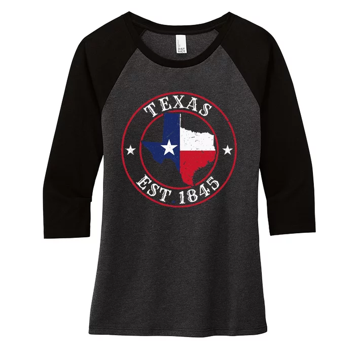 Texas Est 1845 Texan Home State Texas Pride Women's Tri-Blend 3/4-Sleeve Raglan Shirt