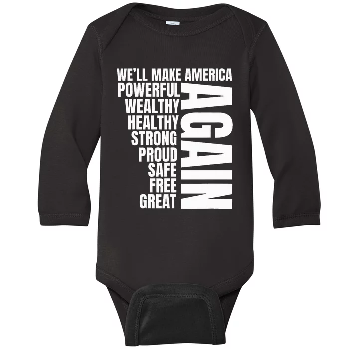 Trump Election 2024 Trump President Great Again Baby Long Sleeve Bodysuit