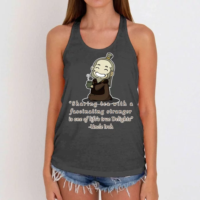 Tea With Strangers Uncle Iron Quote Women's Knotted Racerback Tank