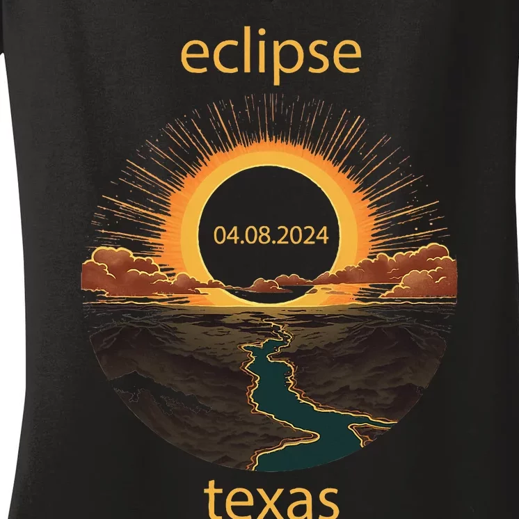 Texas Eclipse April 8 2024 04.08.2024 Women's V-Neck T-Shirt