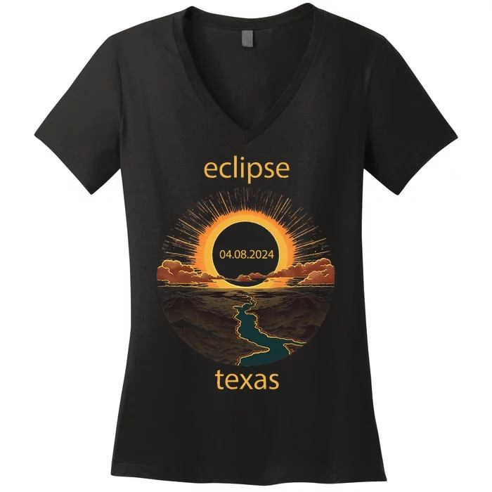 Texas Eclipse April 8 2024 04.08.2024 Women's V-Neck T-Shirt