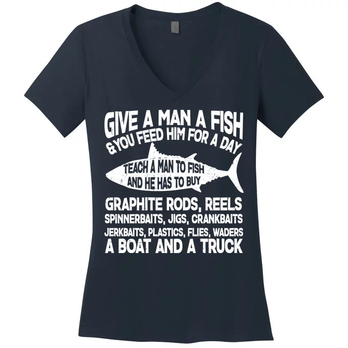 Teach A Man A Fish And He Has To Buy A Boat Women's V-Neck T-Shirt