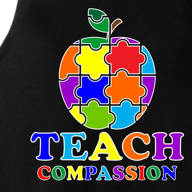 Teach Compassion Autism Awareness Teacher Apple Puzzle Ladies Tri-Blend Wicking Tank