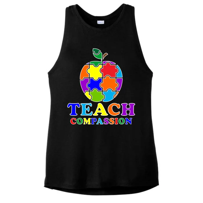 Teach Compassion Autism Awareness Teacher Apple Puzzle Ladies Tri-Blend Wicking Tank