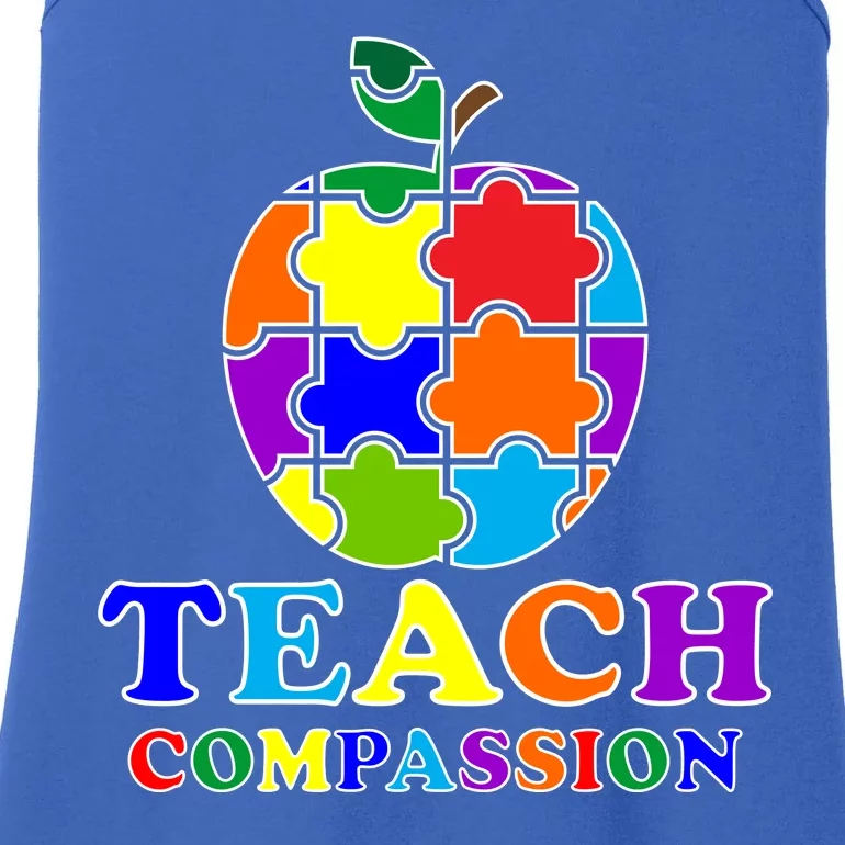 Teach Compassion Autism Awareness Teacher Apple Puzzle Ladies Essential Tank