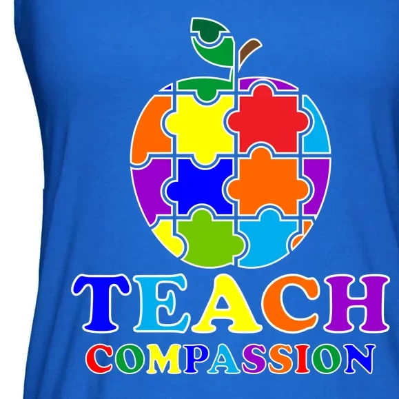 Teach Compassion Autism Awareness Teacher Apple Puzzle Ladies Essential Flowy Tank