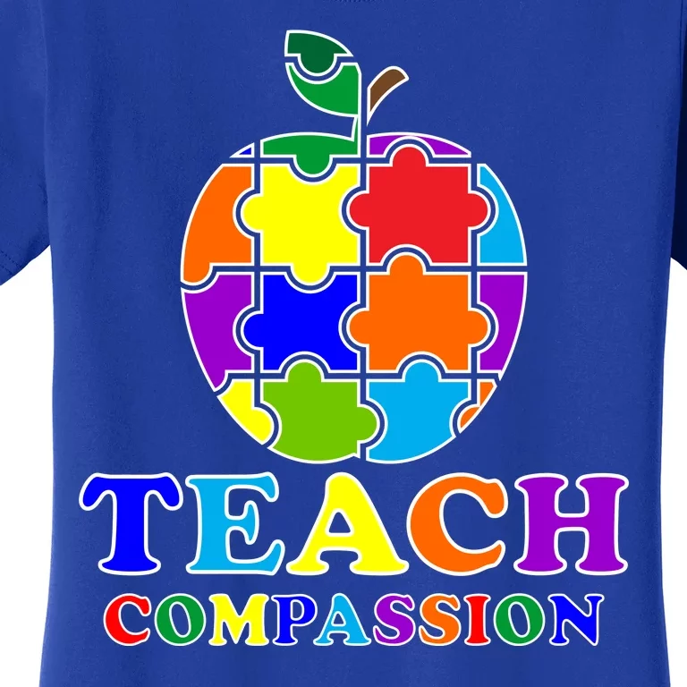 Teach Compassion Autism Awareness Teacher Apple Puzzle Women's T-Shirt