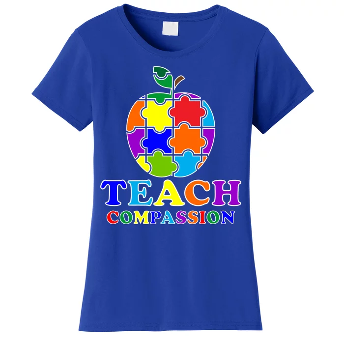 Teach Compassion Autism Awareness Teacher Apple Puzzle Women's T-Shirt