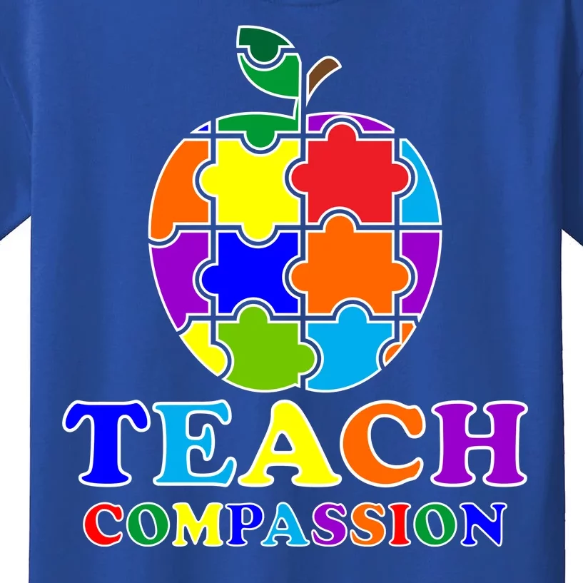 Teach Compassion Autism Awareness Teacher Apple Puzzle Kids T-Shirt