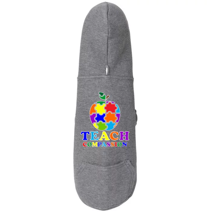 Teach Compassion Autism Awareness Teacher Apple Puzzle Doggie 3-End Fleece Hoodie