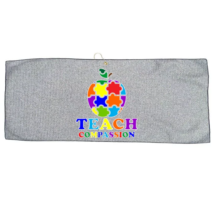 Teach Compassion Autism Awareness Teacher Apple Puzzle Large Microfiber Waffle Golf Towel