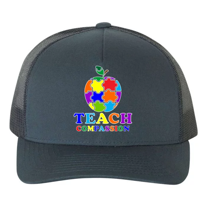 Teach Compassion Autism Awareness Teacher Apple Puzzle Yupoong Adult 5-Panel Trucker Hat