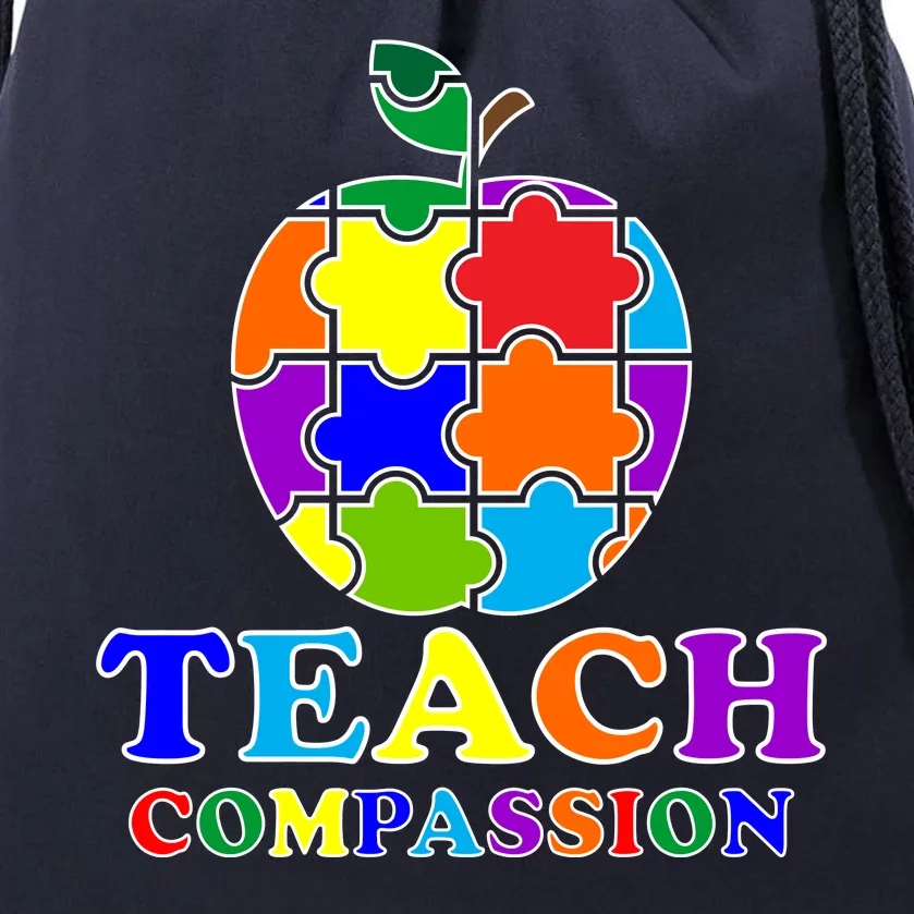 Teach Compassion Autism Awareness Teacher Apple Puzzle Drawstring Bag