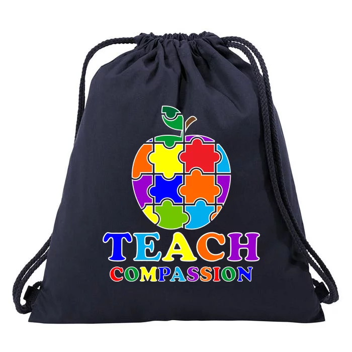 Teach Compassion Autism Awareness Teacher Apple Puzzle Drawstring Bag