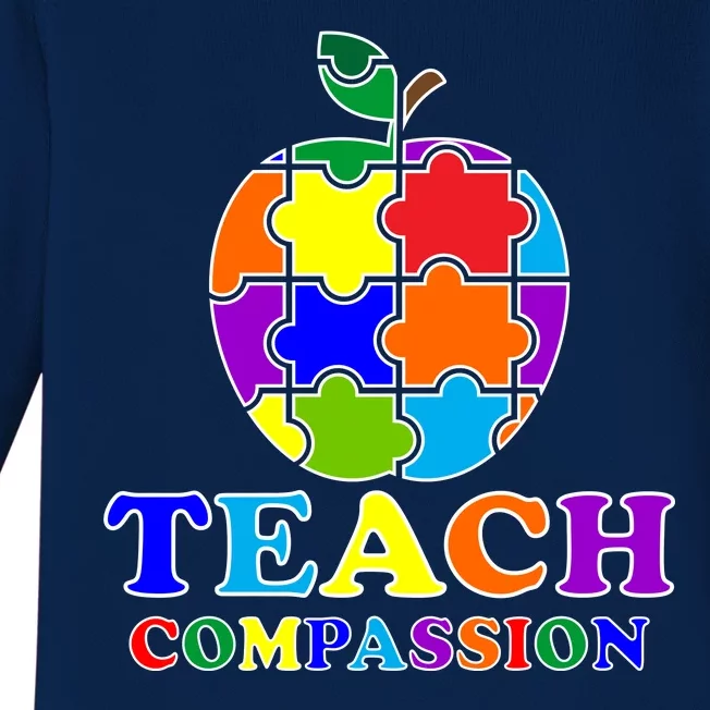 Teach Compassion Autism Awareness Teacher Apple Puzzle Baby Long Sleeve Bodysuit