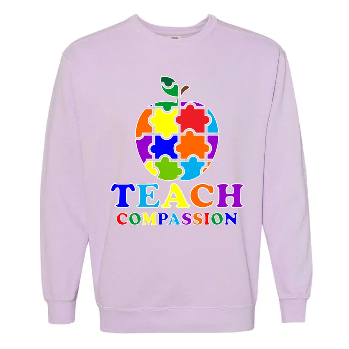 Teach Compassion Autism Awareness Teacher Apple Puzzle Garment-Dyed Sweatshirt