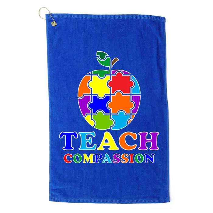 Teach Compassion Autism Awareness Teacher Apple Puzzle Platinum Collection Golf Towel