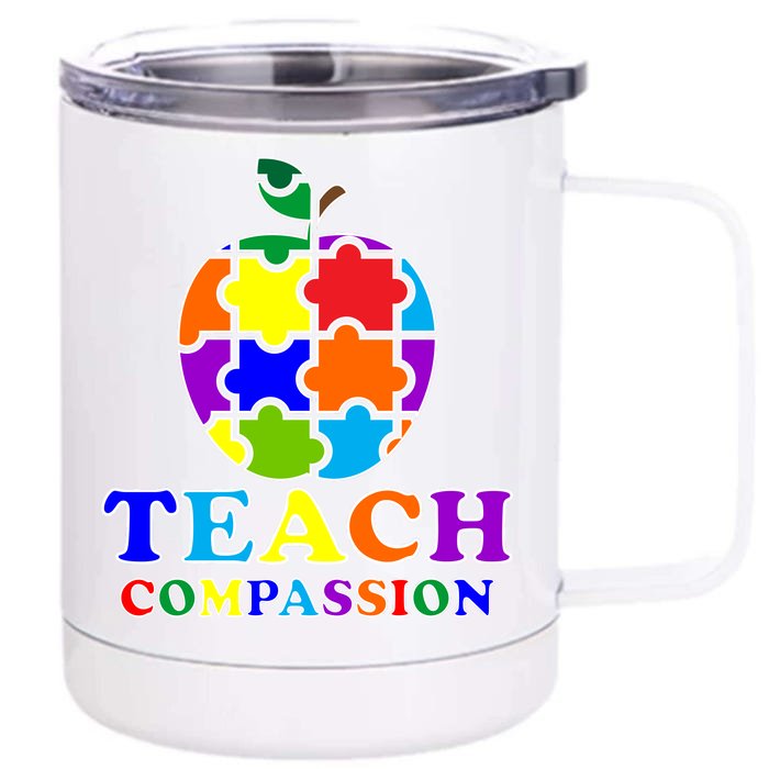 Teach Compassion Autism Awareness Teacher Apple Puzzle Front & Back 12oz Stainless Steel Tumbler Cup