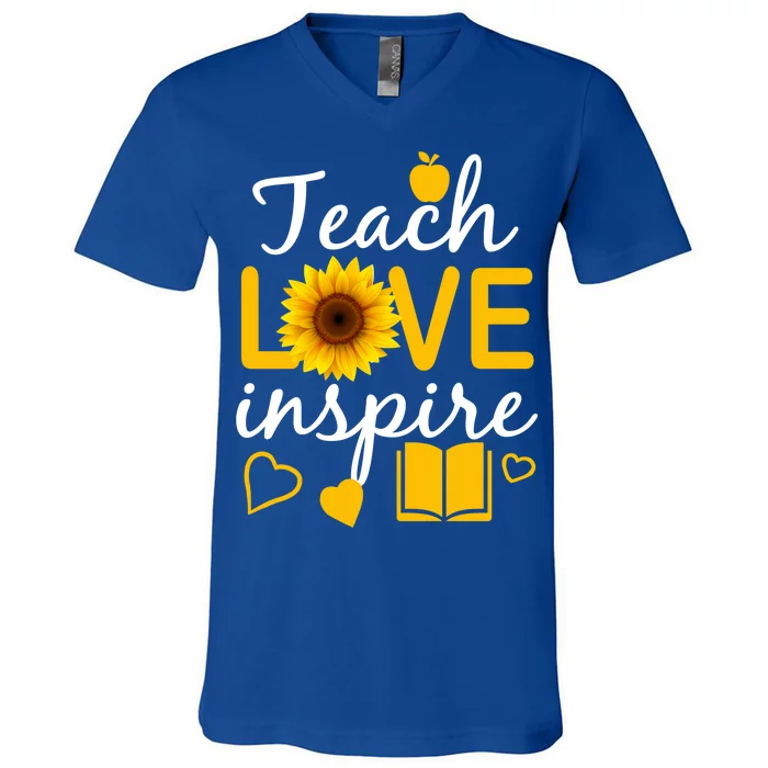 Teach Love And Inspire Sunflower V-Neck T-Shirt