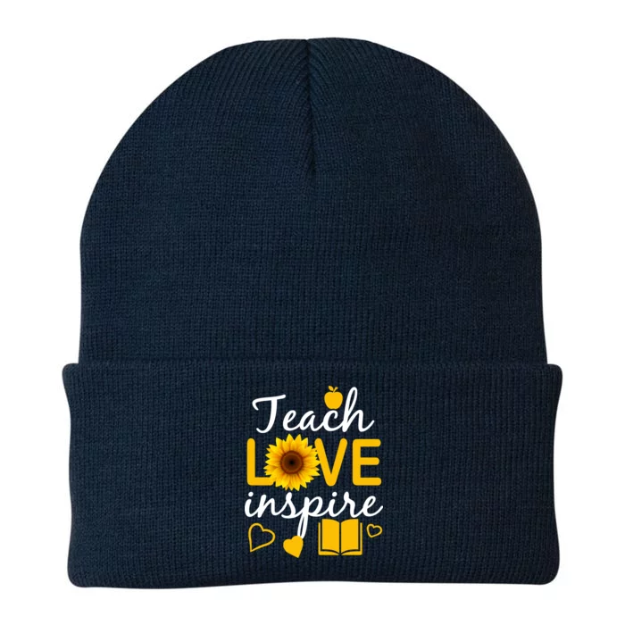 Teach Love And Inspire Sunflower Knit Cap Winter Beanie