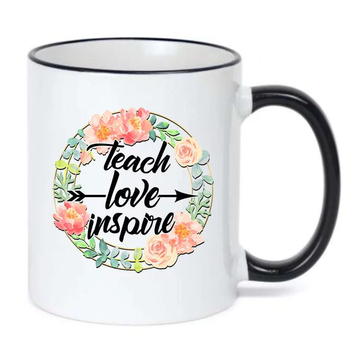 Teach Love Inspire Flower Wreath Black Color Changing Mug